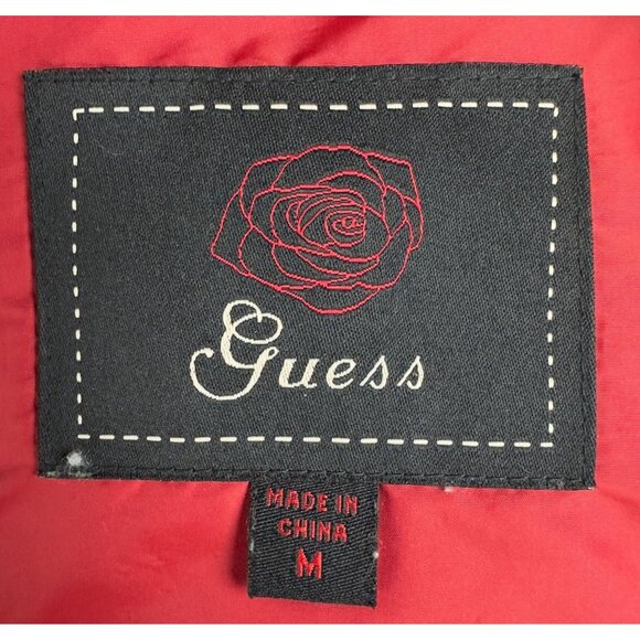 Guess Puffer Down Filled  Jacket Womens M Red Quilted Insulated Double Zip - Picture 9 of 10